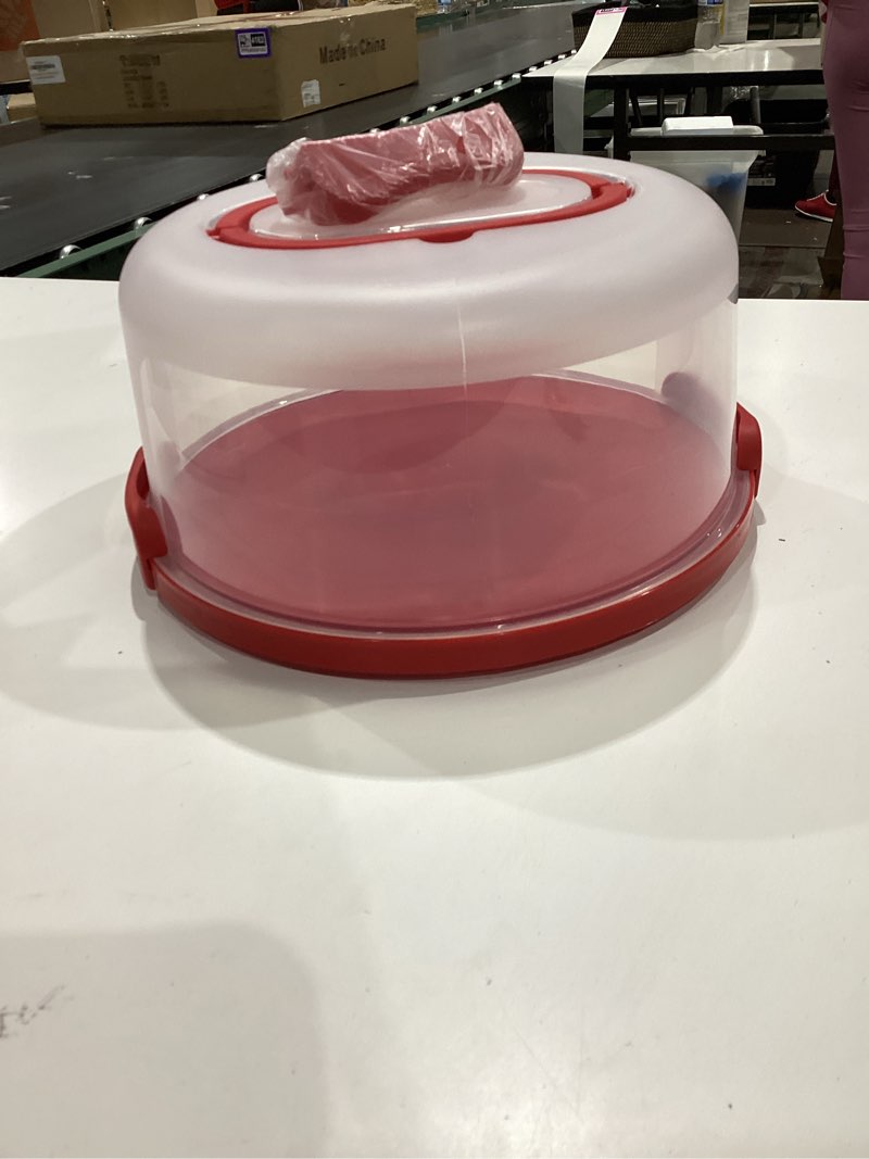 Condition photo showing Good Condition for top shelf elements round cake carrier for up to 10 inch cake portable cake stands two sided cake box with handle fashionable base doubles as five section serving tray container holds pies(scarlet)