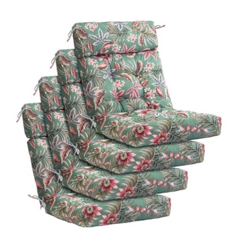 Barydat 4 Pcs Tufted High Back Chair Cushion Indoor Outdoor Seat and Back Cushions Palm Leaves Tropi