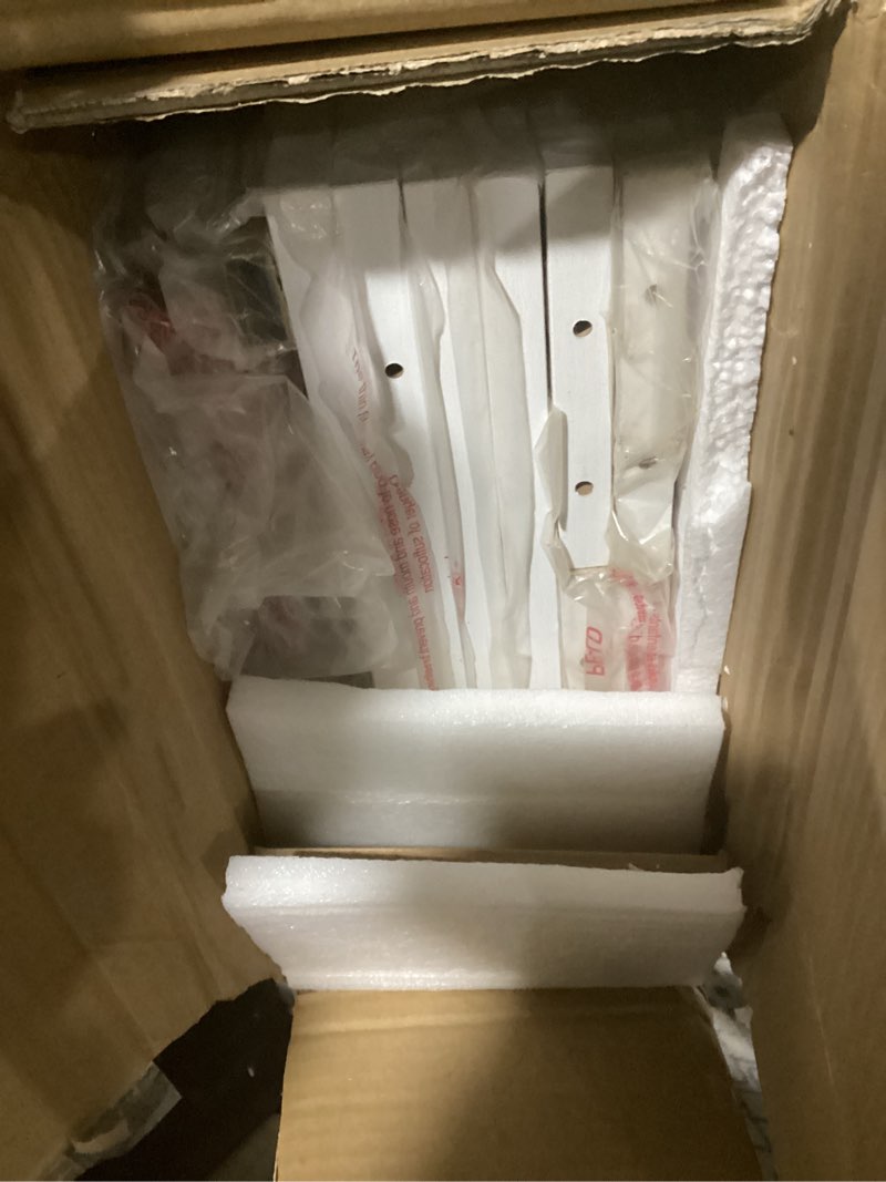 Condition photo showing Good Condition for Wide Open Shelf Bookcase - Modern 4-Tier Floor Standing Display Bookshelf with Three-Side Baffles for Home and Office, Storage Shelving in Warm White with Gold Frame 4-Tier Gold + White