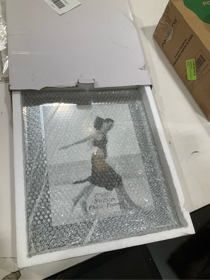 Condition photo showing Good Condition for 8x10 picture frame glass 2 pack, sparkly glitter photo frame 8 x 10 mirror crystal wedding gift wall and tabletop display 8x10 glitter(2pk)