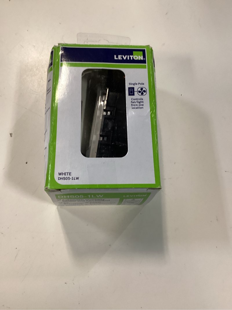 Condition photo showing New/Like New for leviton humidity sensor switch for bathroom exhaust fan, automate ventilation, air circulation, moisture control, ¼ hp, single pole, dhs05-1lw, white