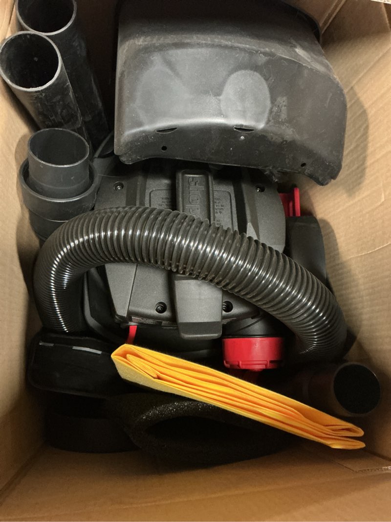 Condition photo showing As Is for shop-vac 4-gallon 6 hp corded wet/dry shop vacuum with accessories included
