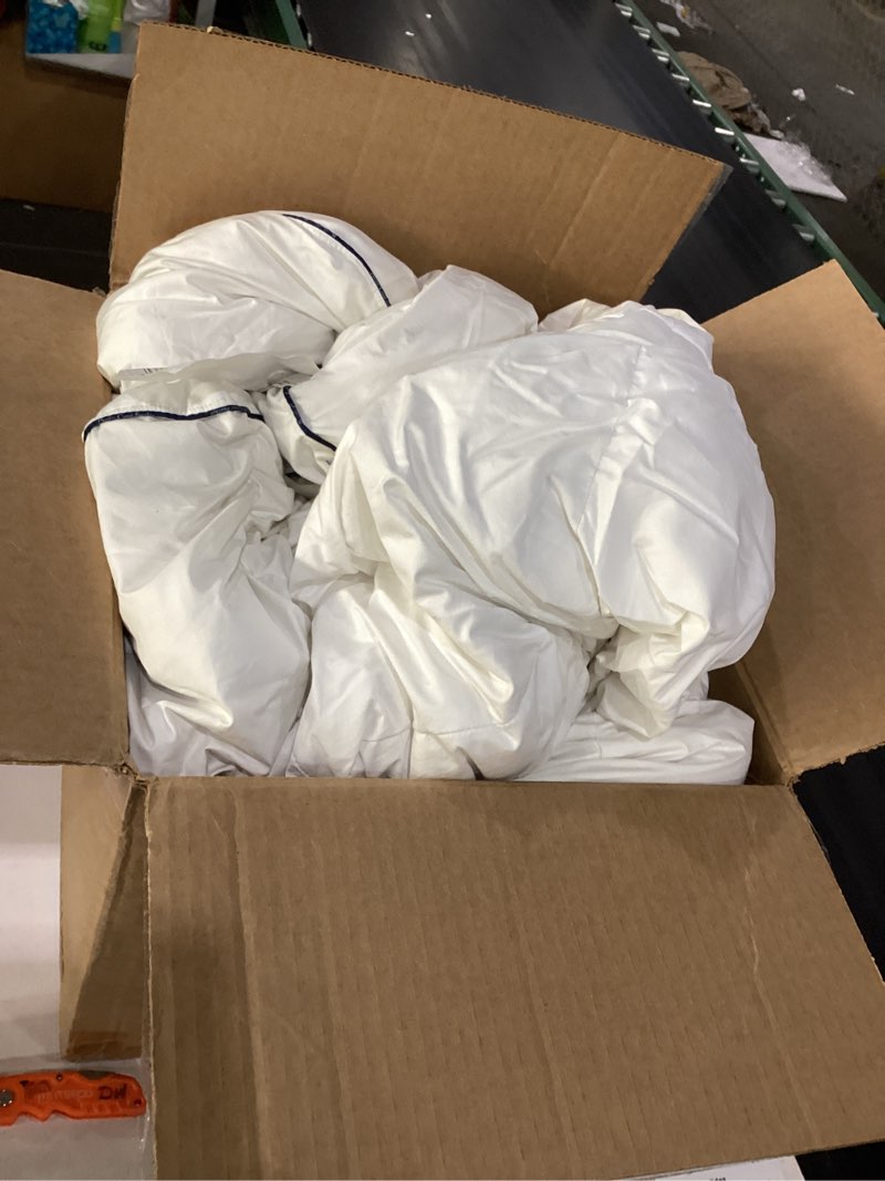 Condition photo showing As Is for pacific coast goose feather down comforters twin size, 100% cotton extra fluffy white duvet insert, soft, breathable, all season hotel luxury bedding comforters, 8 corner & center loops (68"x90")