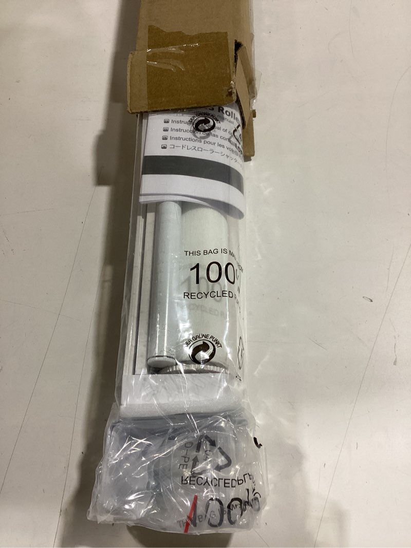 Condition photo showing As Is for LazBlinds No Tools No Drill Cordless Roller Shades, Light Filtering Window Sheer Shades Transparent UV Protection Roll Up Blinds for Windows, 20'' W x 72'' H, White White Sheer 20'' W x 72'' H