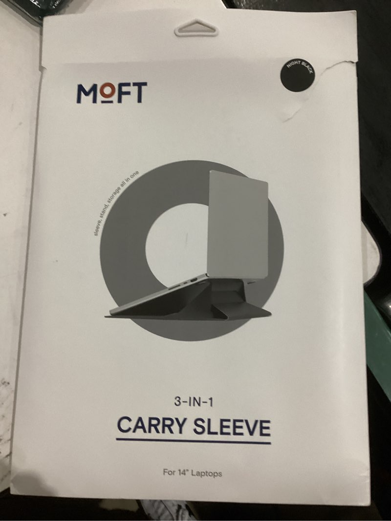 Condition photo showing New/Like New for moft laptop carry sleeve, 2-in-1 laptop bag & stand for 14" macbook air/pro & dell/hp/lenovo/asus, stylish slim computer sleeve bag with expandable storage for computer accessories, night black night black 14 inch