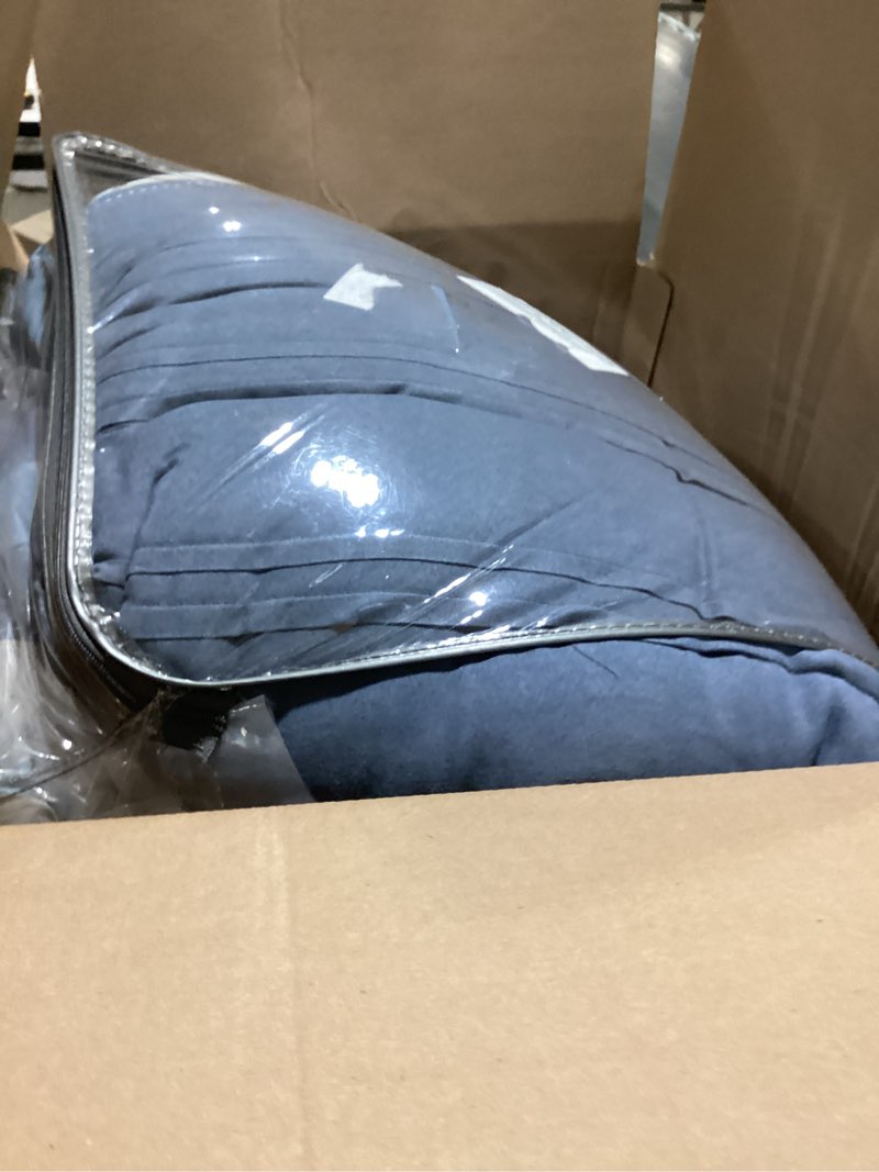 Condition photo showing Good Condition for madison park cozy comforter set casual modern design all season, matching bed skirt, decorative pillows, queen(90"x90"), blue grey, 7 piece (mp10-1636) collins blue/grey queen
