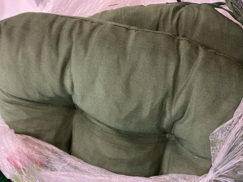 Condition photo showing Good Condition for outdoor chair cushions set of 2, patio chair cushions with ties, 19x19+5” tufted outdoor seat cushions, waterproof patio furniture cushions, outdoor dining chair pads, forest green forest green 19*19+5”/2pcs