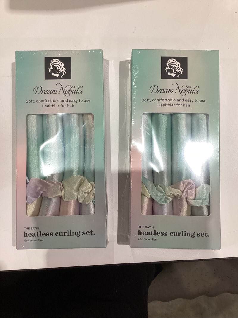 Condition photo showing New/Like New for Heatless Hair Curler, Satin No Heat Hair Curlers to Sleep in, Super Soft Heatless Rollers Overnight Heatless Curling Set with Scrunchies for All Hair Types (Dream Nebula)