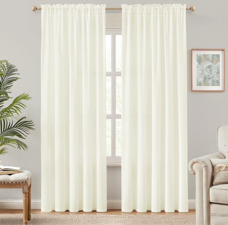 homeideas non-see-through ivory privacy semi sheer curtains 84 inches long 2 panels set light filtering curtains for living room bedroom drapes,w52xl84 52\"w x 84\"l (pack of 2) ivory