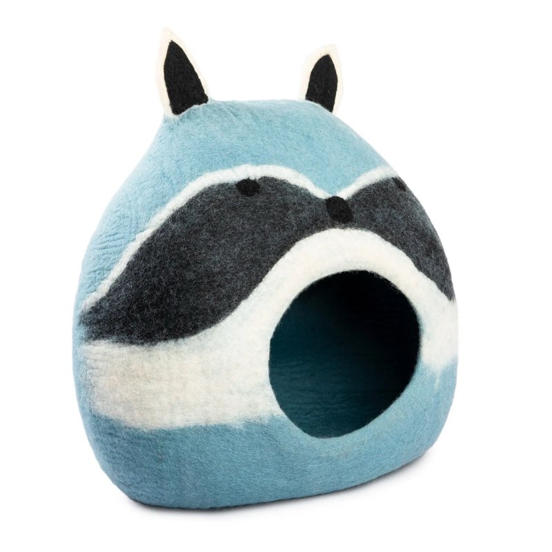 Luxurious Eco-Friendly Merino Wool Cat Cave Bed Racon - Foldable Hideaway Pod for Indoor Cats - Premium Felt Kitten Beds - Covered Cat House for Ultimate Cozy Comfort by Woolygon Medium racon 