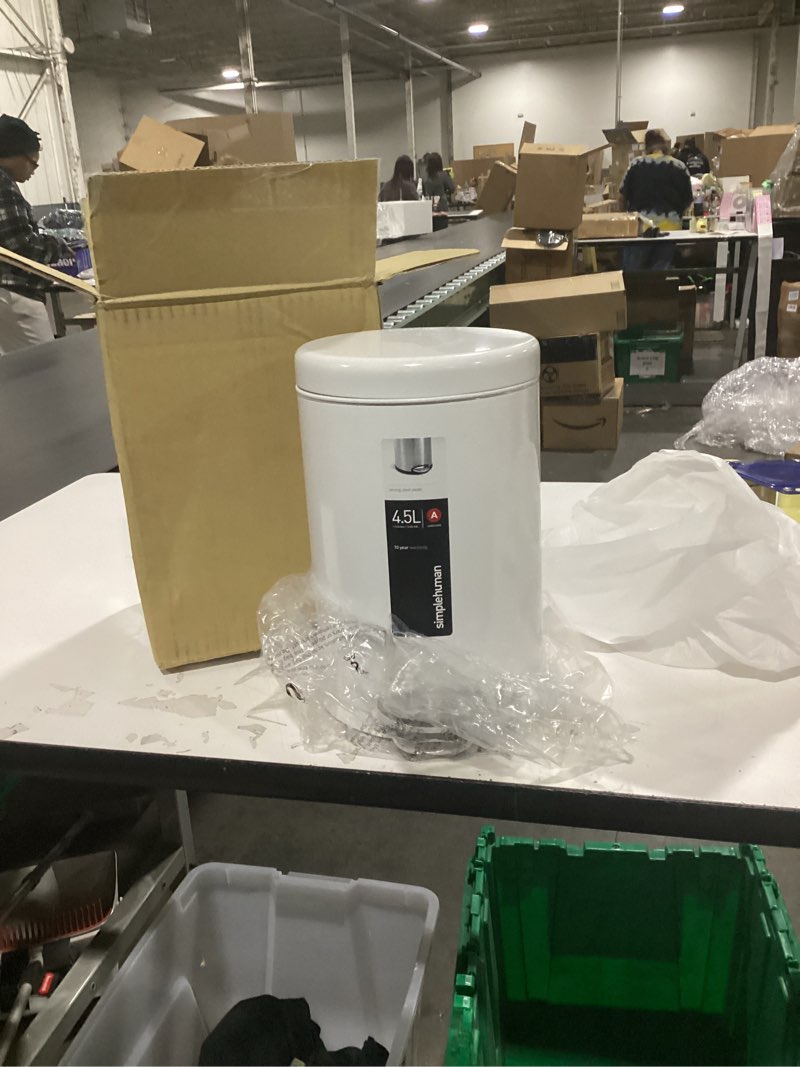 Condition photo showing New/Like New for simplehuman 4.5 liter bathroom trash can, white steel white 4.5 liter / 1.2 gallon