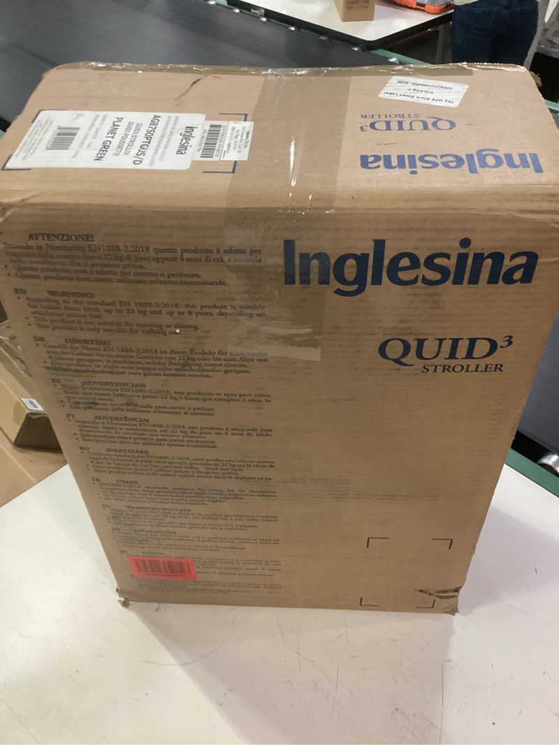 Condition photo showing New/Like New for inglesina quid³ lightweight compact travel stroller for baby & toddler 0-55 lbs – one-hand fold, reclining seat, airline approved, car seat compatible, upf 50+ canopy – planet green