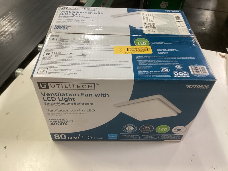 Condition photo showing New/Like New for utilitech 1.0-sone 80-cfm white decorative lighted bathroom fan