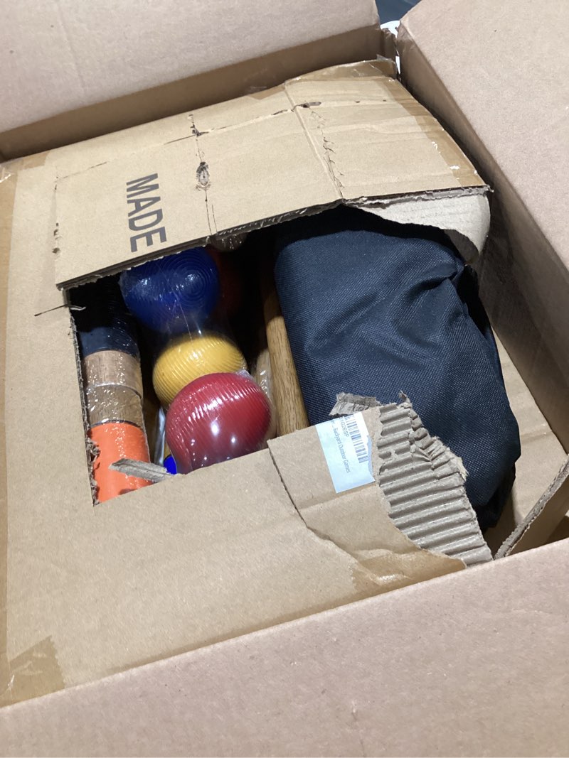 Condition photo showing Good Condition for sport beats six player croquet set solid rubberwood 36 inch mallets with carry case, six balls, nine wickets, 2 stakes for backyard outdoor games brown 36 inches
