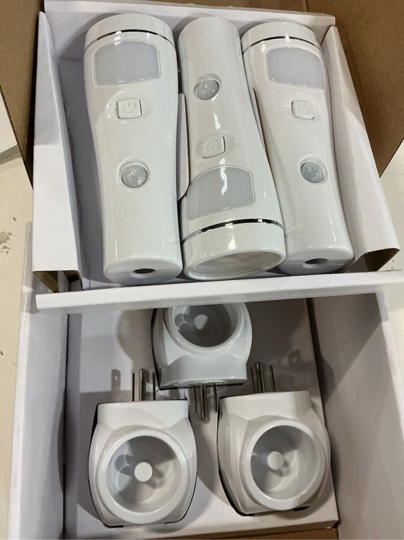 Condition photo showing New/Like New for enhon 3 pack 4 in 1 led emergency lights for home power failure, rechargeable plug in flashlight motion sensor night light, automatic turn on power outage light for home hurricane supplies (white) white 3