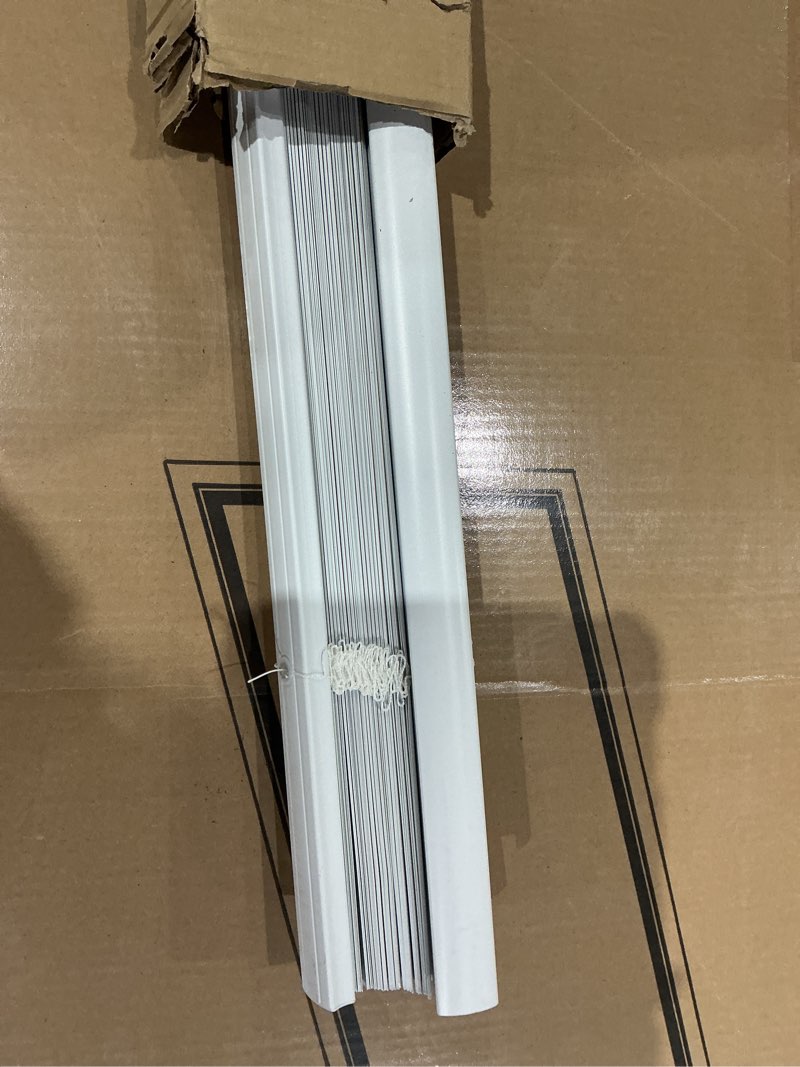 Condition photo showing Good Condition for chicology cordless mini blinds, 1 inch vinyl window blinds, room darkening & privacy, easy install with adhesive brackets, child safe, for windows, doors & campers, midnight white,60" w x 72" h 60"w x 72"h midnight white (blackout)