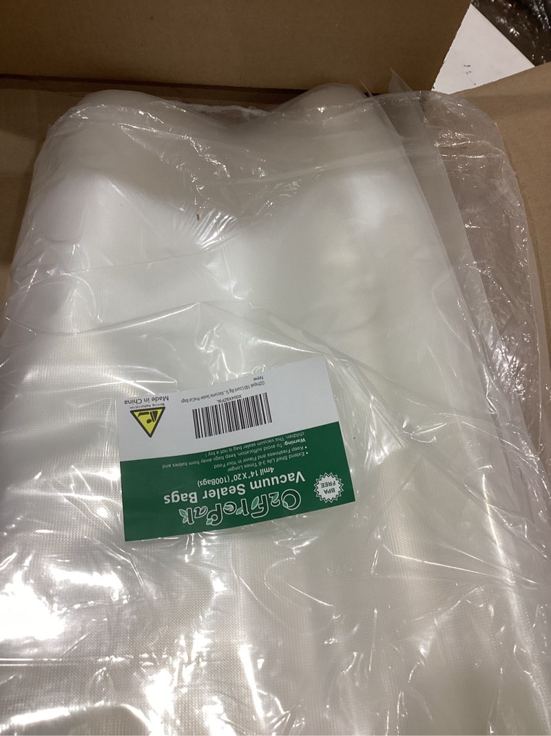 Condition photo showing As Is for o2frepak 100 count big size 14"x20" 8mil vacuum sealer bags with bpa free and puncture prevention,vacuum seal freezer bags,great for sous vide vaccume sealer precut bags 4mil 14"x20"large size(100count)