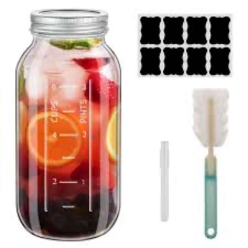 REUJIHXY 4Pcs 64 OZ with scale Large Wide Mouth Mason Jars with Lids, Heavy Duty Glass Airtight Storage 