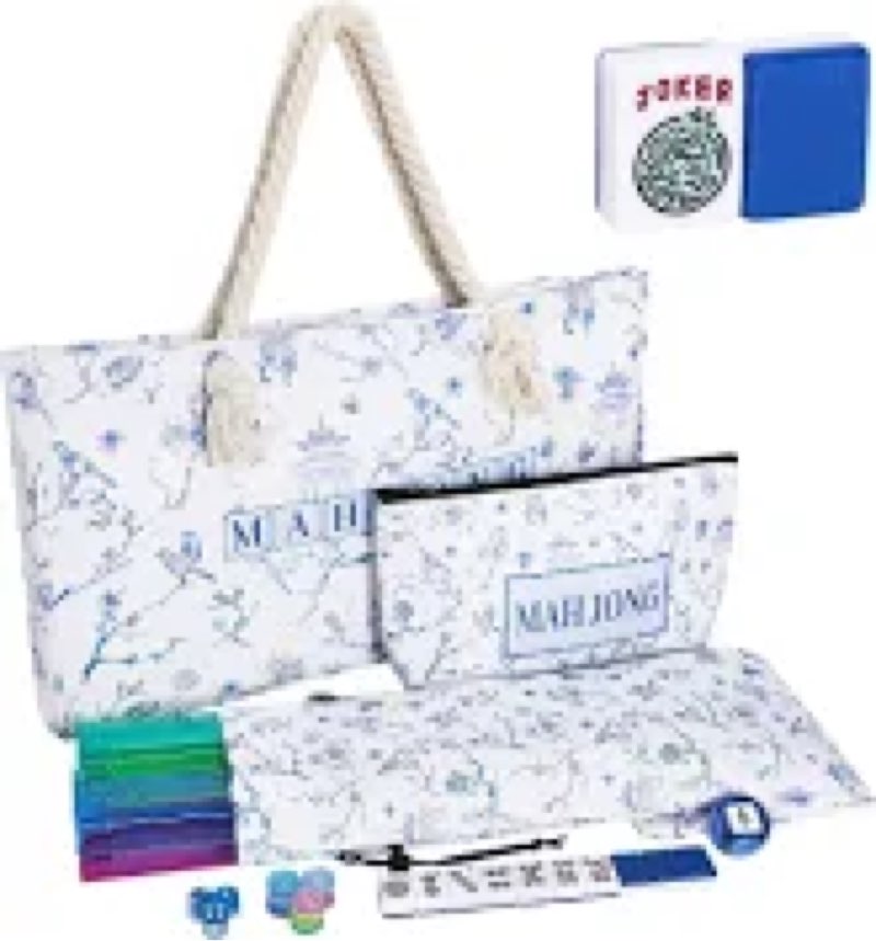 TIASUSAN American Mahjong Tile Set, 166 Blue Tiles, Bag and Mahjong Accessories, 4 All-in-One Rack/P