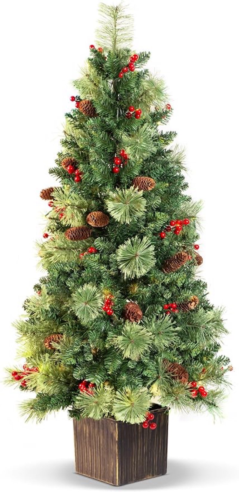LAVEVE 4FT Outdoor Christmas Tree with Lights in Vintage Potted Base, Battery Operated Xmas Tree wit