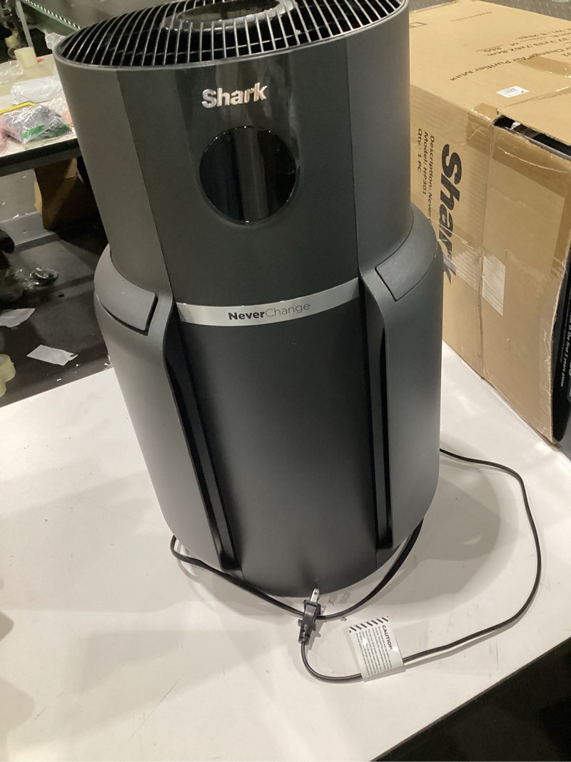 Condition photo showing Good Condition for (not tested)shark air purifier for home, neverchange max, 1,300 sq. ft. for large room, kitchen, home office, hepa-exceeding filter, captures pollutants, pet dander, dust, odor, smoke, and more, hp301, grey