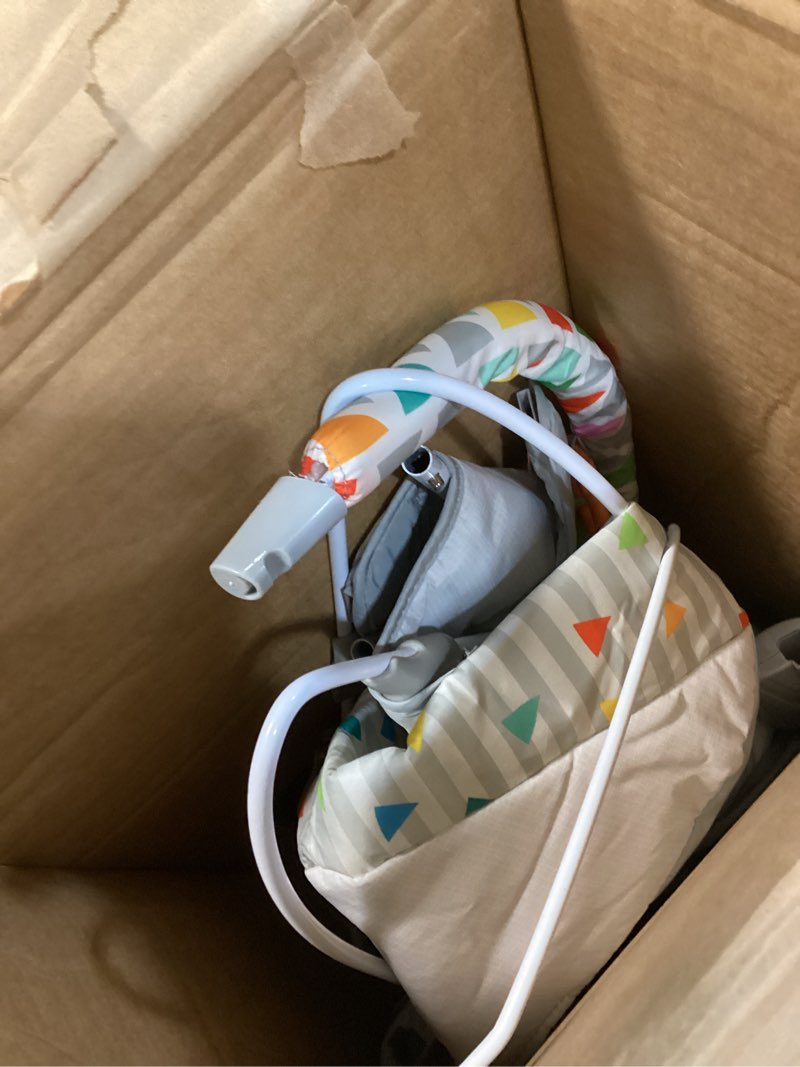 Condition photo showing As Is for bright starts baby bouncer soothing vibrations infant seat - removable -toy bar, nonslip feet, 0-6 months up to 20 lbs (safari fun)