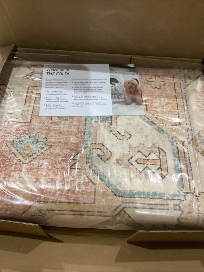 Condition photo showing As Is for nuLOOM 6' x 9' Machine Washable Stain-Resistant Area Rug with Non Slip Backing, Low Profile for Living Room, Bedroom, and Dining Room, Dawson Peach Dawson Peach 6' x 9' (Rectangular)