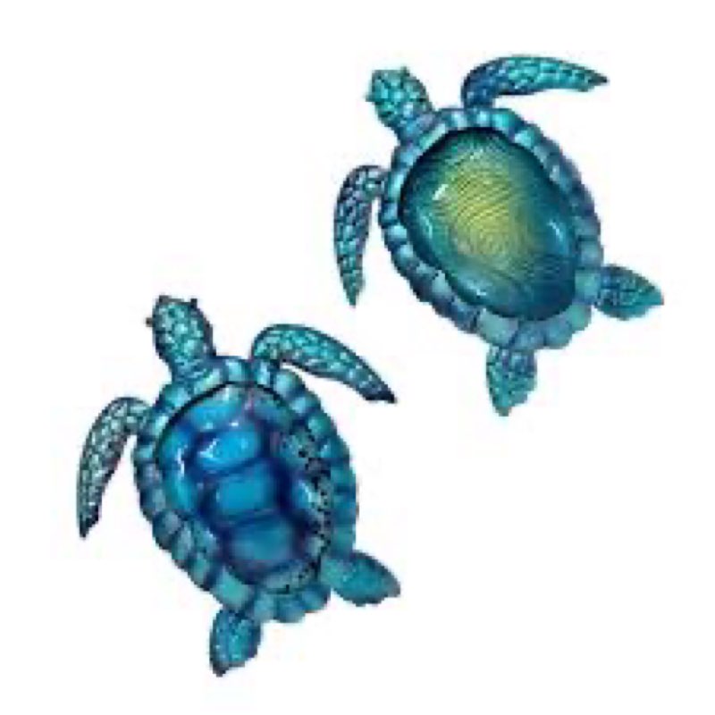 coastal-themed "home" wall plaque adorned with two detailed 3d blue sea turtles swimming amidst textured ocean waves and coral