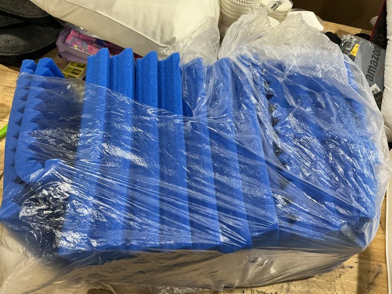 Condition photo showing New/Like New for acoustic foam panels 24x24 inch, 48 square feet, used for recording studio sound reduction, wedge style soundproofing tiles, 48 sq ft (2 inch thick, blue)