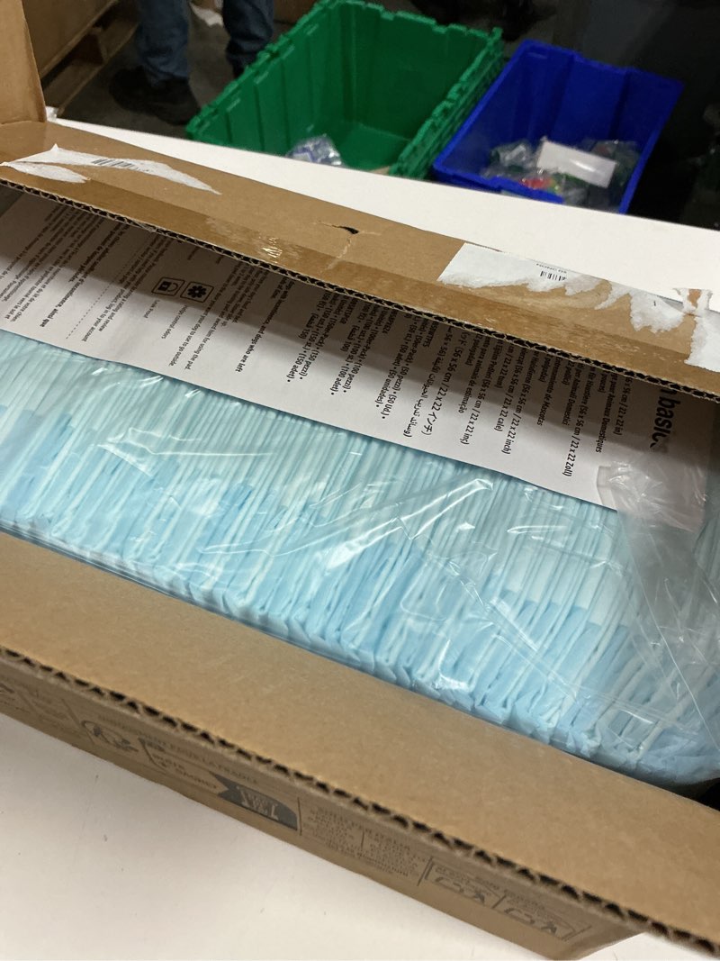 Condition photo showing New/Like New for Amazon Basics Dog and Puppy Pee Pads, 5-Layer Leak-Proof Super Absorbent, Quick-Dry Surface, Potty Training, Regular (22x22"), 100 Count, Blue & White Regular (100 Count)