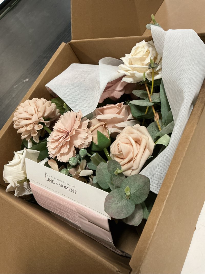 Condition photo showing Good Condition for ling's moment dusty rose wedding bouquets for bride, pink bridal bouquets for bride, 13 inch free form artificial wedding flower bouquet pk-dusty rose & cream(2026) small 13 inch