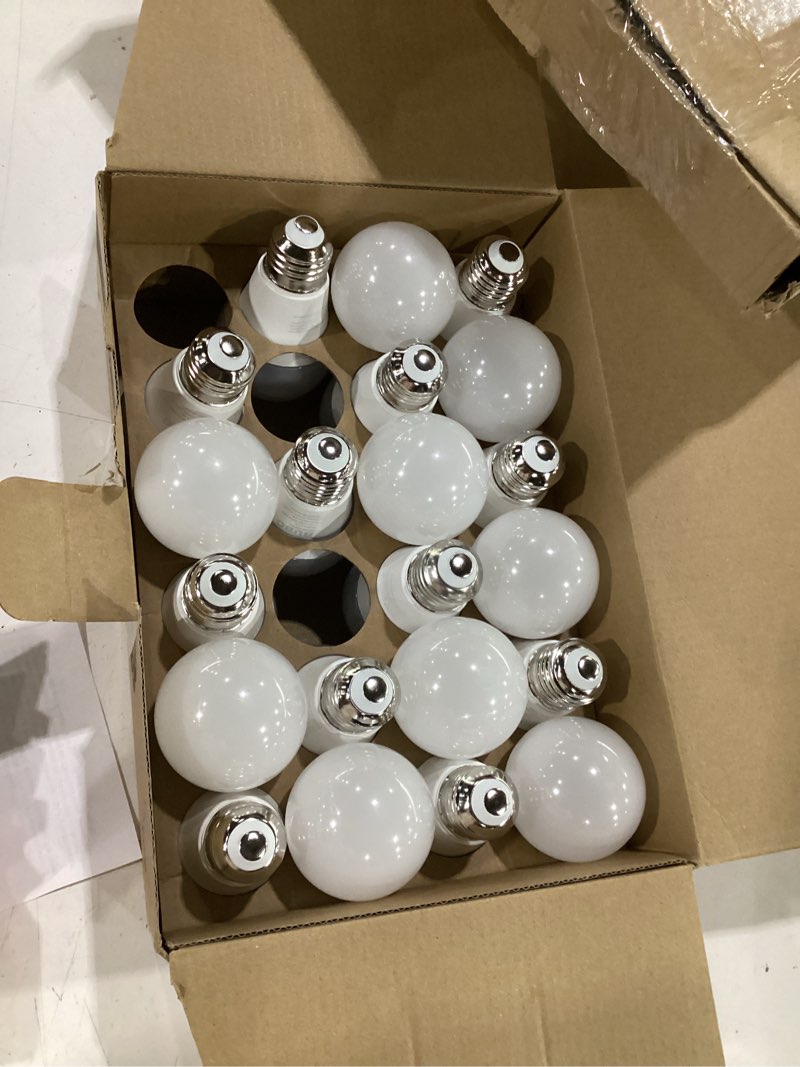 Condition photo showing As Is for bubo a19 led light bulbs, 40 watt equivalent led bulbs, soft white 2700k, 550 lumens, e26 standard base, non-dimmable, 5w soft white led bulbs for bedroom living room home office, 24 pack 24 pack soft white