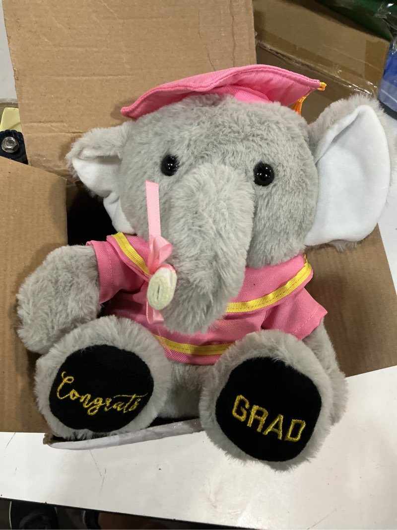 Condition photo showing Good Condition for hydren 10 inch 2026 graduation elephant plush stuffed animal kindergarten graduation with diploma tassel cap embroidery blessing preschool kindergarten gift for friend relatives(pink )