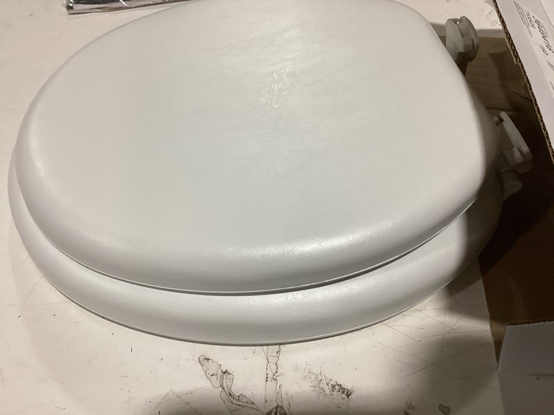 Condition photo showing Good Condition for mayfair by bemis eden cushioned vinyl white round padded toilet seat