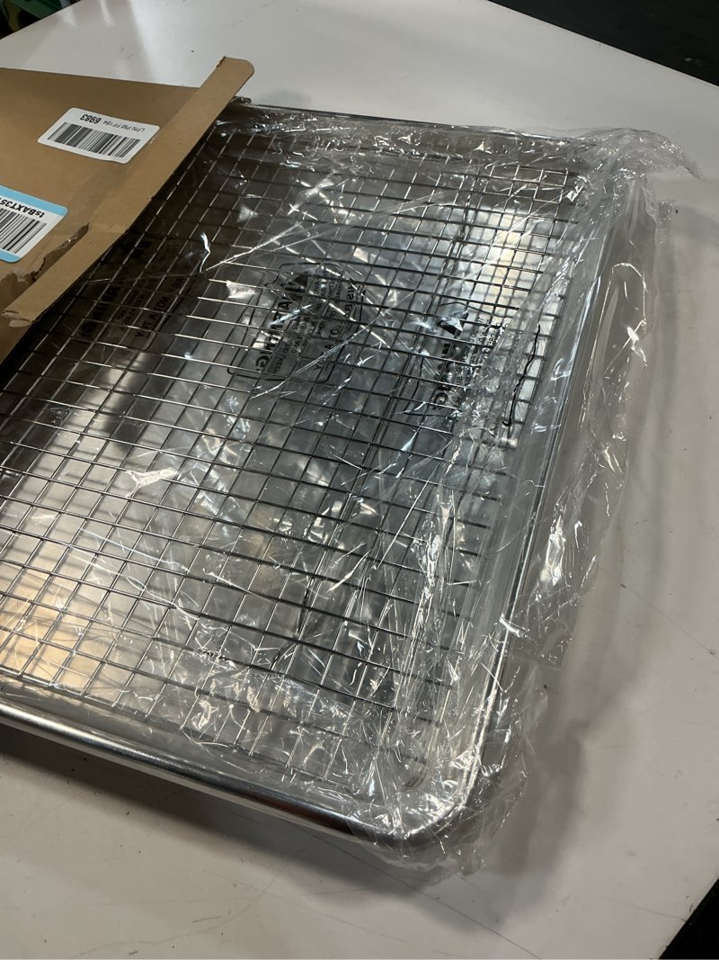 Condition photo showing Good Condition for 24 inch baking sheet pans with rack set, natural aluminum cookie sheet, extra large commercial quality baking sheet pan set, warp resistant nonstick thick cookie tray pans for baking, roasting