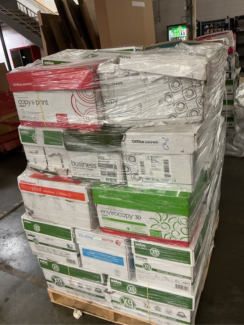 pallet of assorted office printer paper 