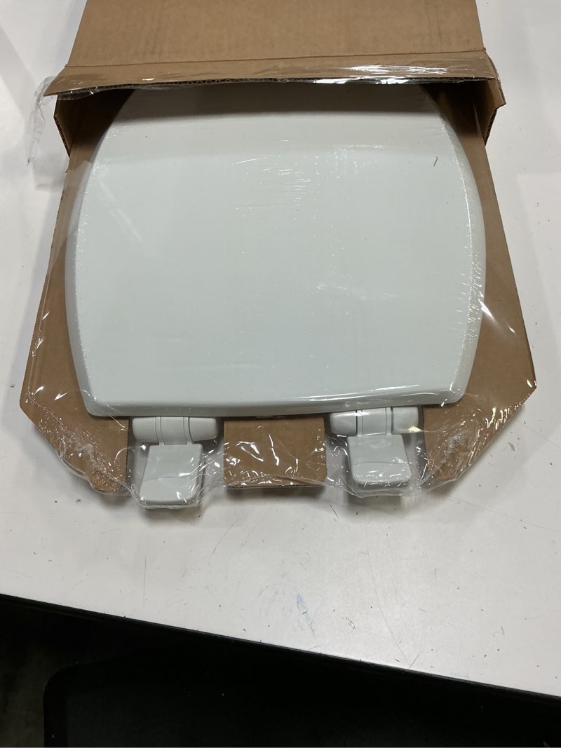 Condition photo showing New/Like New for Mayfair Cassel Slow Close Toilet Seat, Easy Clean, Non Slip Premium Wood Seat, Easy Install, Made in USA, Elongated, White Elongated 1 - Toilet Seat