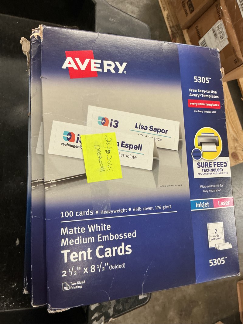 Condition photo showing New/Like New for avery tent cards, 2-1/2" x 8-1/2", embossed border, 100ct (5305)