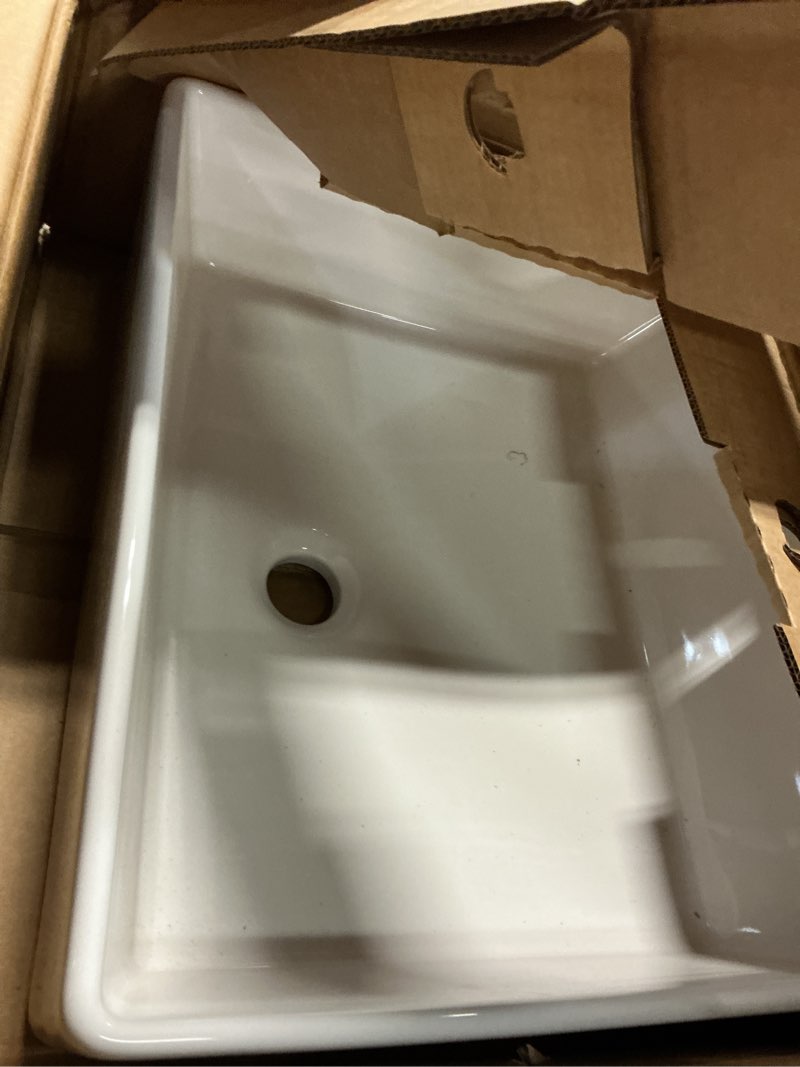 Condition photo showing Good Condition for allen + roth whitchurch vitreous china 18-in vessel rectangular farmhouse white bathroom sink