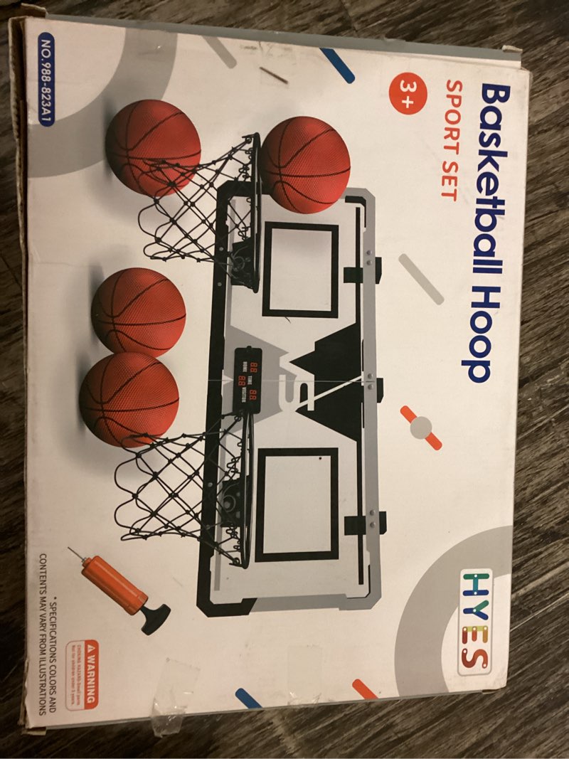 Condition photo showing Good Condition for hyes 2 player basketball game, dual shot over the door mini basketball hoop indoor with scoreboard, basketball toy gifts for kids boys girls adults, suit for bedroom/office/outdoor/pool, black black without led