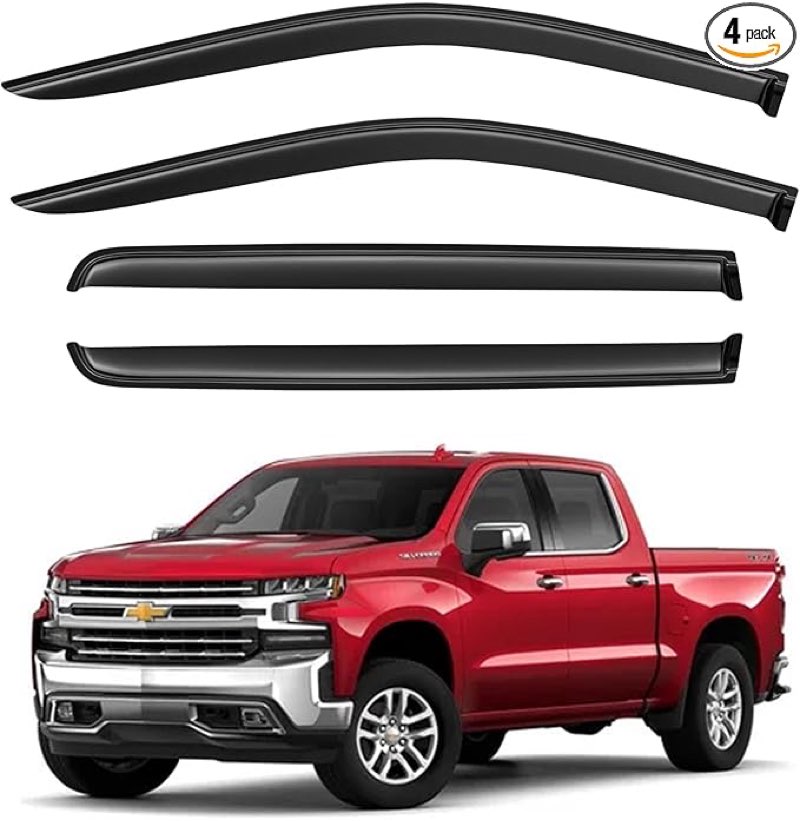 Window Visors Rain Guards for 2019-2026 Chevy Silverado/GMC Sierra 1500 Crew Cab, Out-Channel Window Vent Wind Deflectors Visors Shades for 20-26 Silverado/Sierra 2500HD 3500HD Crew Cab
