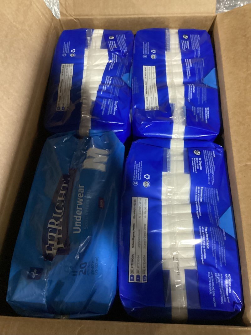 Condition photo showing Good Condition for medline fitright super adult incontinence underwear, maximum absorbency, medium, 28-40, 4 packs of 20 (80 total) medium (80 count)