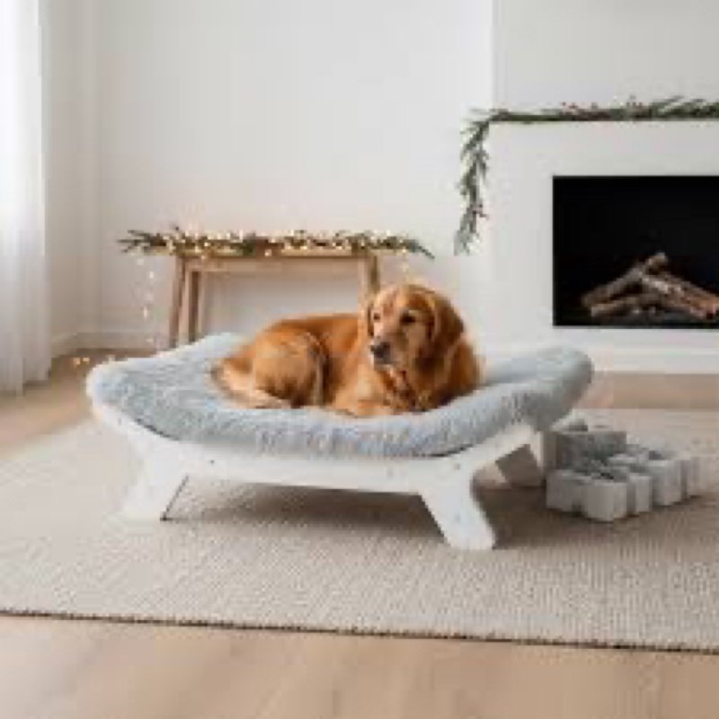 muihood elevated dog bed wooden frame and mattress with removable washable cover, egg crate foam, su