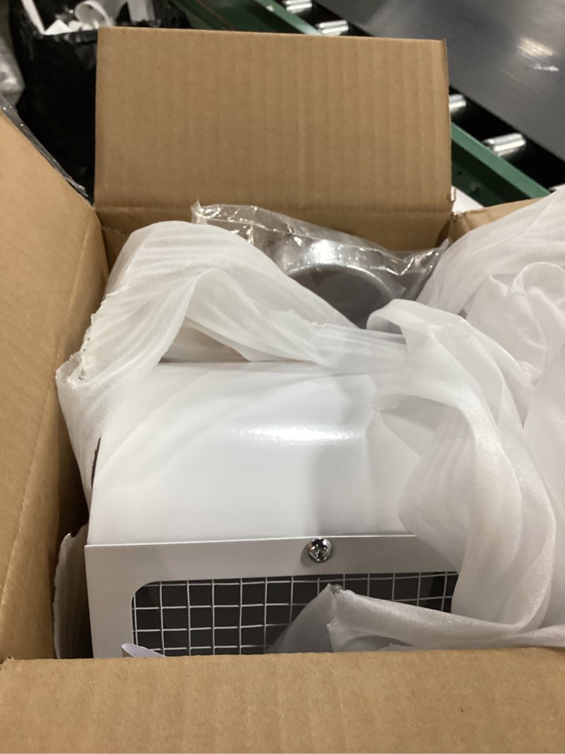 Condition photo showing Good Condition for 6 Inch Hooded Wall Vent with Screen, Damper, 8-1/4" Length Duct, 14 Gauge Steel Vent Covers for Wall, Wall Vent Cover for Residential Housing and Industrial Facilities Air Exhaust, White 6 Inch White