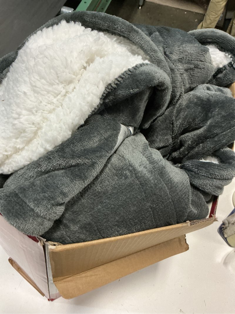 Condition photo showing As Is for King Heated Blanket 100''X90''- Heated Blanket King Size Soft Plush Sherpa with Dual Controllers, 5 Heating Level & 10 Hour Auto Off, ETL FCC Certified, Warm Gifts for Grandma(Charcoal Grey) 01-charcoal Grey King 100" x 90"