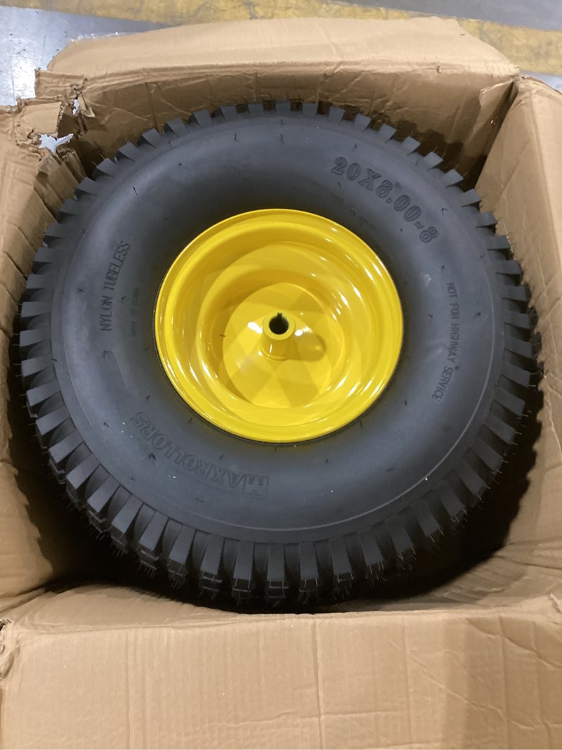 Condition photo showing Good Condition for maxrollors (2 pack) 20x8.00-8 lawn mowe tire and wheel tubeless, 3.5" offset hub, 3/4" borehole, 3/16" keyway, 4-ply, replacement 20x8-8 rear tire and wheel assemblies 20 x 8.00-8" tubeless (offset hub)