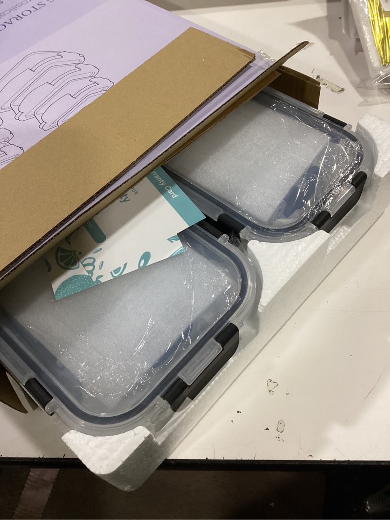 Condition photo showing Good Condition for 8 Pack Borosilicate Glass Food Storage Containers with Lids, Glass Meal Prep Containers, Airtight Bento Lunch Boxes with Leak Proof Locking, Oven, Freezer and Dishwasher Safe, BPA Free, 5-35oz Deep Black 8 Pack