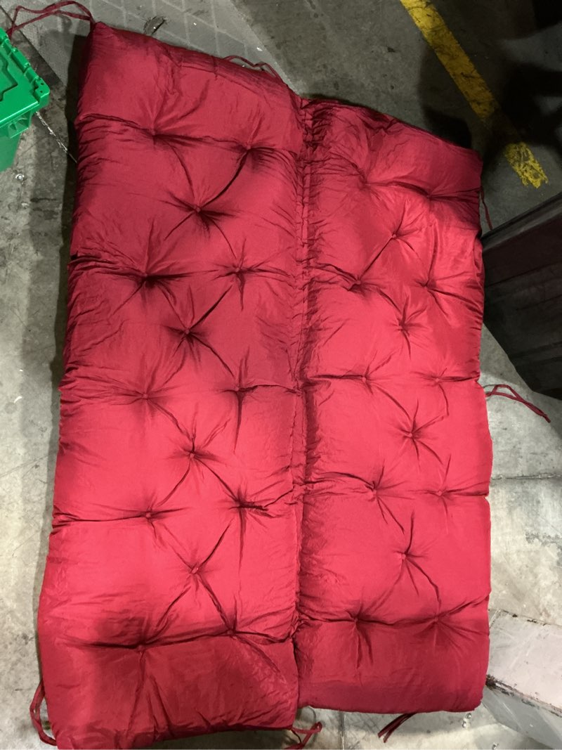 Condition photo showing Good Condition for porch swing cushion with backrest,waterproof bench cushion for outdoor furniture,2-3 seater replacement thickened swing cushion with ties,patio,outdoor,backyard and garden (wine red,60x40)