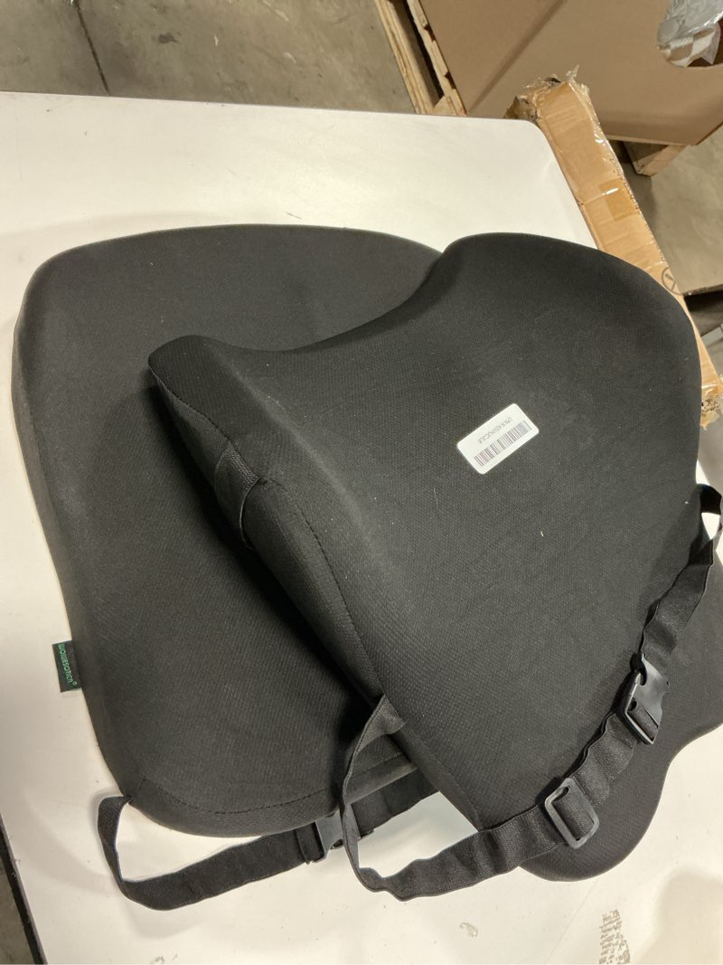 Condition photo showing As Is for Wheelchair Cushion with Lumbar Pillow (2-Piece Set) for Adults and Seniors.Supportive Memory Foam for Back, Tailbone and Hip Pain Relief, Non-Slip Cover, Removable Straps. (Black)