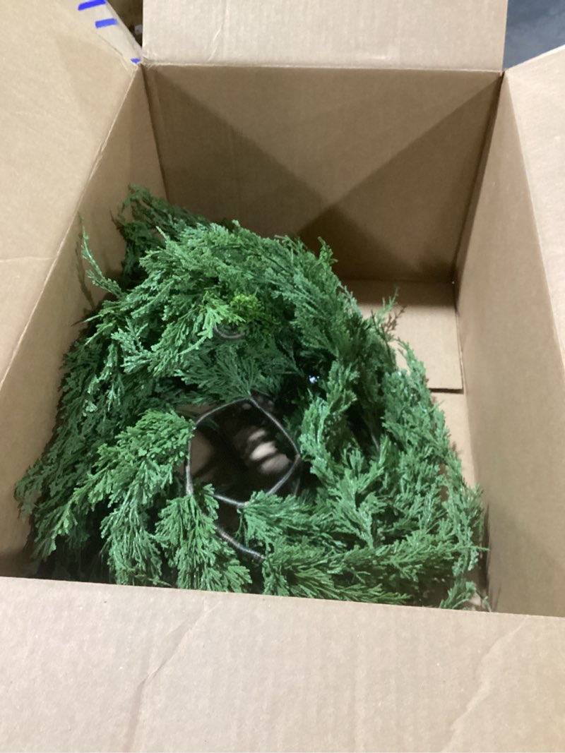 Condition photo showing As Is for MISSPIN 9ft Christmas Garland with String Lights, Real Touch Cedar Pine Garland, Green Artificial Greenery Garland for Table, Mantle, Wall, Indoor, Outdoor Christmas Decorations Thuja with Light 9FT